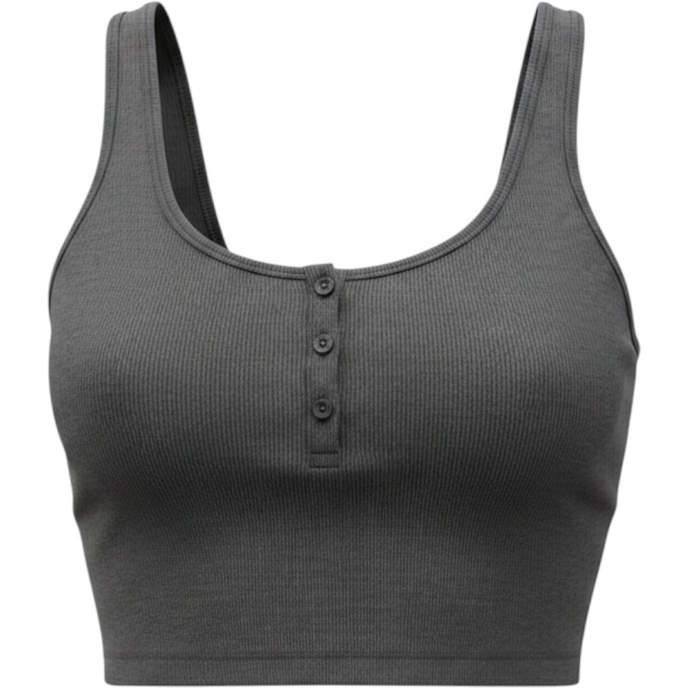 Tavi Noir Tavi Active Ribbed Henley Crop Tank Top Charcoal Gray SZ Large NWT‎